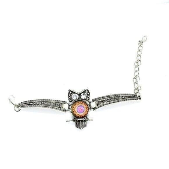 Boho Owl Rhinestone Silver-Tone Bracelet NWT - Picture 1 of 6